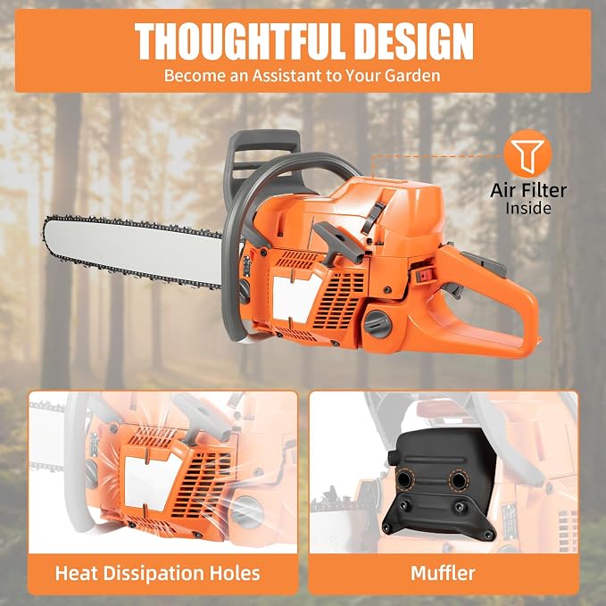 Gas Chainsaw 72CC Power Chain Saws Single Cylinder, Air-cooled, 2-Stroke Gas Powered 24" Tree Trimmer, Handed cordless Chain Saw,Easy for Trees/Wood Cutting