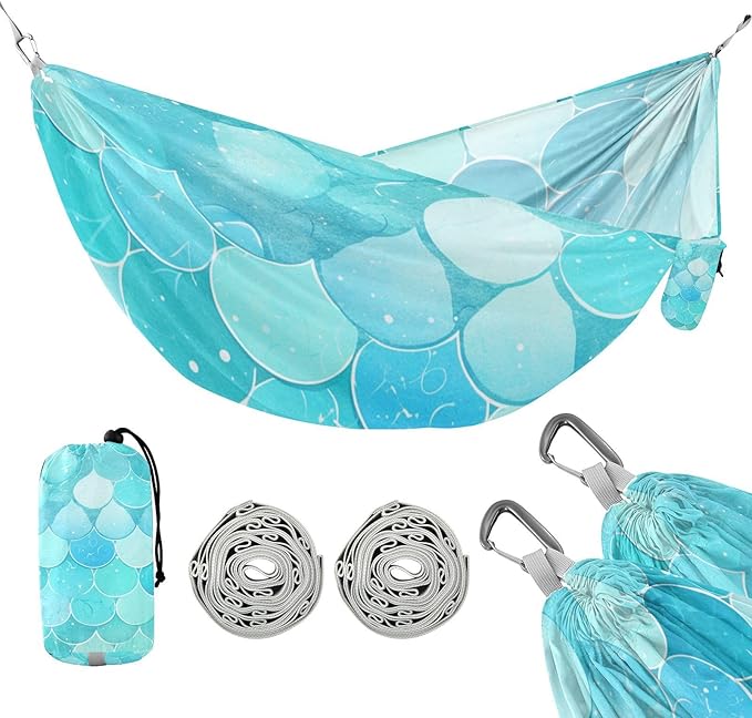 Teal Fish Scale Shimmering 330lb Capacity Hammocks with Portabl Carry Bag Fabric Hammock for Patio Backyard Lounge Base hamaca inflable para Piscina