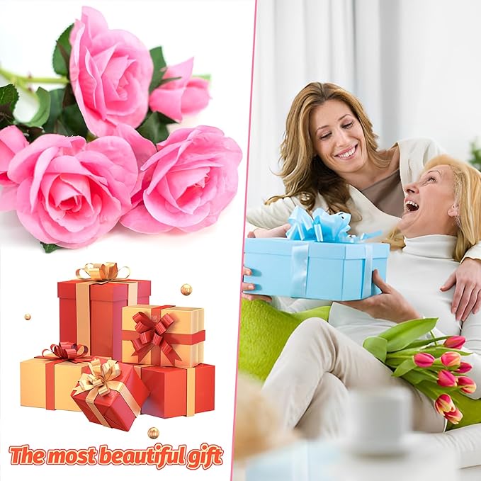 Anordsem Solar Garden Lights Outdoor: 10 Artificial Fabric Pink Roses Flowers 2 Pack- LED Flower Decorations for Cemetery Grave Pathway Yard- Mothers Day Gifts for Women, Wife and Mother