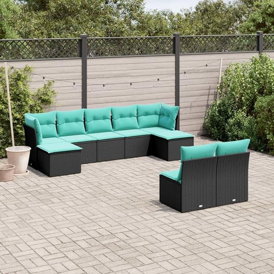 9 Piece Patio Sofa Set with Cushions, Sectional Sofa Outdoor Dining Sets Garden Lounge Set Patio Conversation Set for Piazza Poolside Garden Negotiation Area Black Poly Rattan