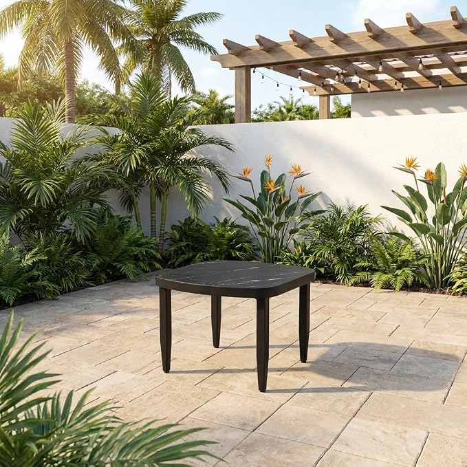 Outdoor Side Table, Square Sintered Stone Top, Ember Black