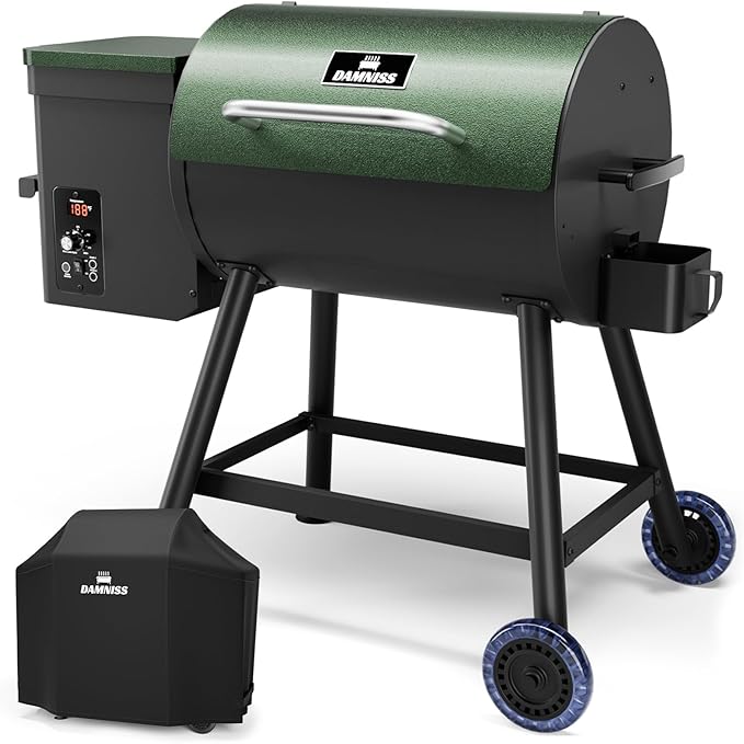 DAMNISS Electric Wood Pellet Smoker Grill 8 In 1 BBQ Grills for Outdoor Grill with Auto Feed & PID Temperature Control (180-450°F) and Rain Cover 456 Sq.In Cook Area for Backyard New House Gifts