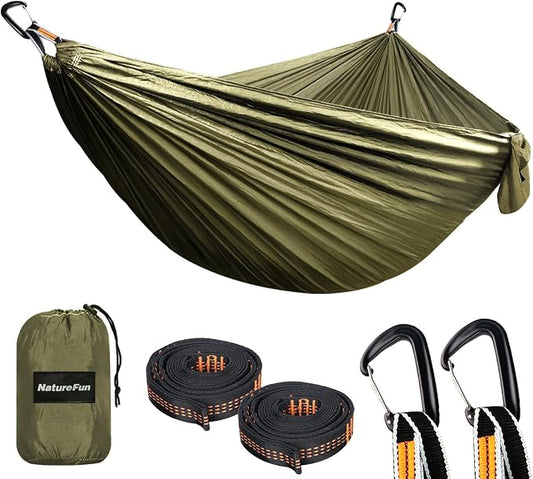 NATUREFUN Ultra-Light Travel Camping Hammock | 300kg Load Capacity,Breathable,Quick-Drying | 2 x Premium Carabiners,2 x Nylon Slings Included | Outdoor Indoor Garden