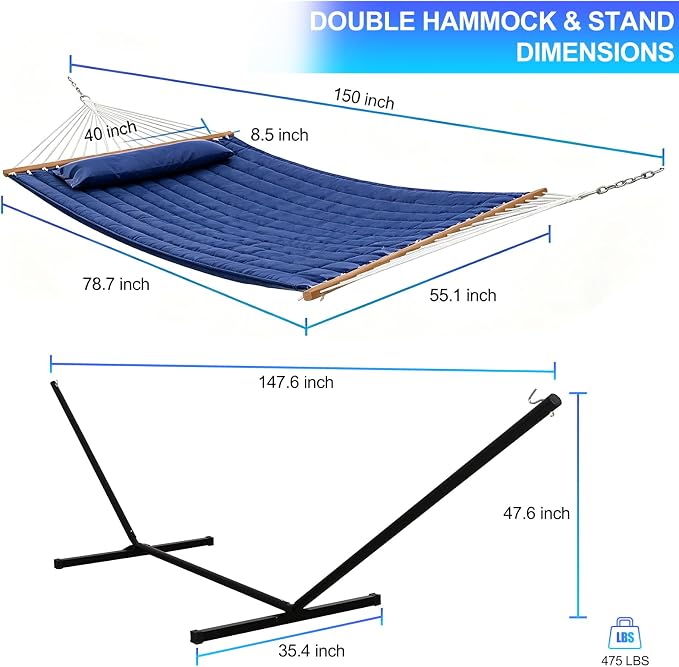 Portable Outdoor Hammock with Stand, Heavy Duty Hammock with Carrying Bag, Soft Pillow, Balance Ropes
