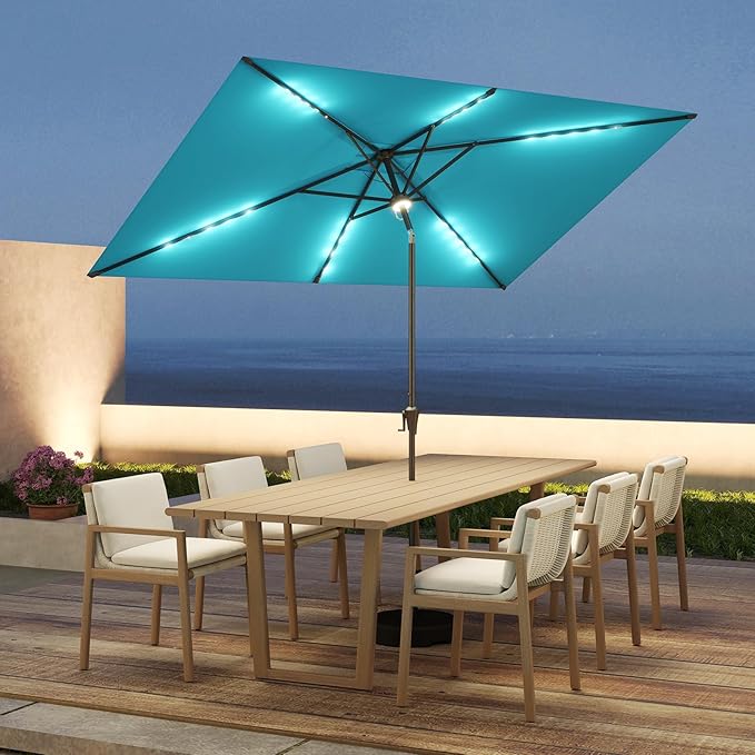 C-Hopetree Rectangular Outdoor Patio Market Umbrella with Solar LED Lights 6.5 x 10 ft