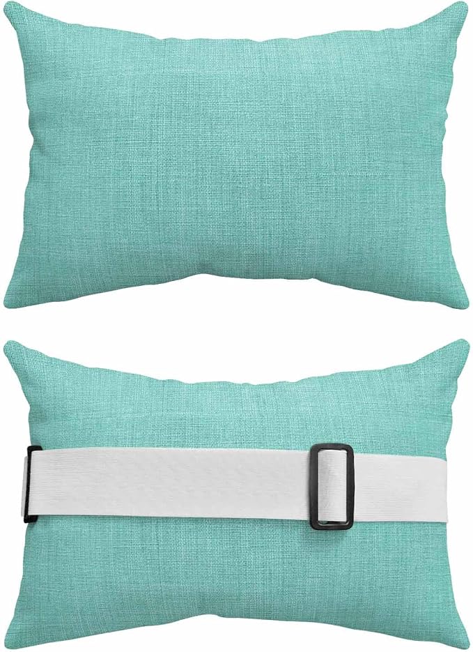 Turquoise Outdoor Lumbar Pillows 11x16 Set of 2, Farmhouse Burlap Solid Teal Color Modern Linen Texture Waterproof Throw Pillow Covers with Insert, Decorative Pillowcase Cushion for Couch Sofa Bed