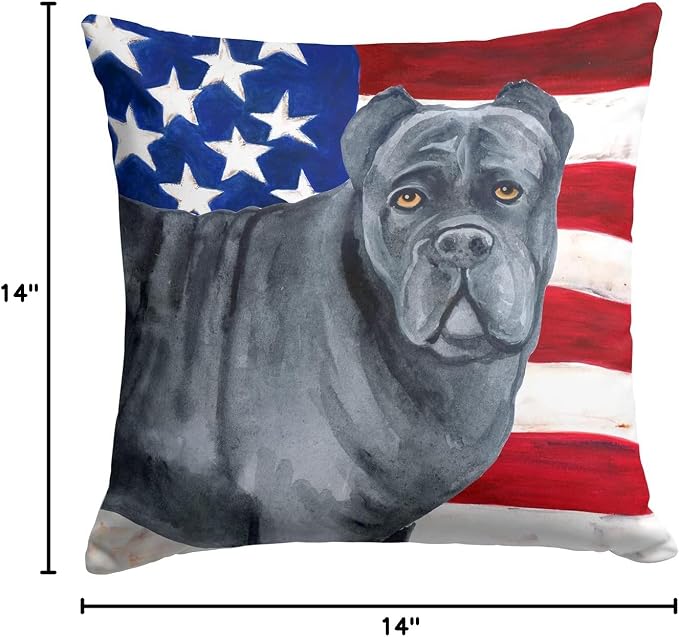 Caroline's Treasures BB9694PW1414 Cane Corso Patriotic Fabric Decorative Pillow Machine Washable, Indoor Outdoor Decorative Pillow for Couch, Bed or Patio, 14Hx14W