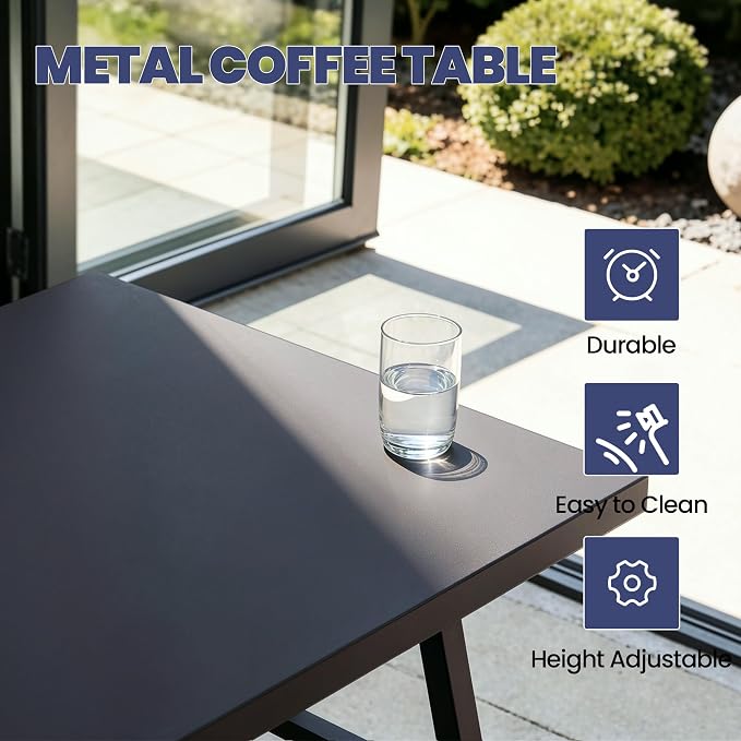 Kullavik Patio Furniture Set,2 Piece Metal Outdoor Patio Furniture Set,All Weather Modern Patio Conversation Sets w/3 Seater Sofa and Coffee Table for Balcony Deck,Sand