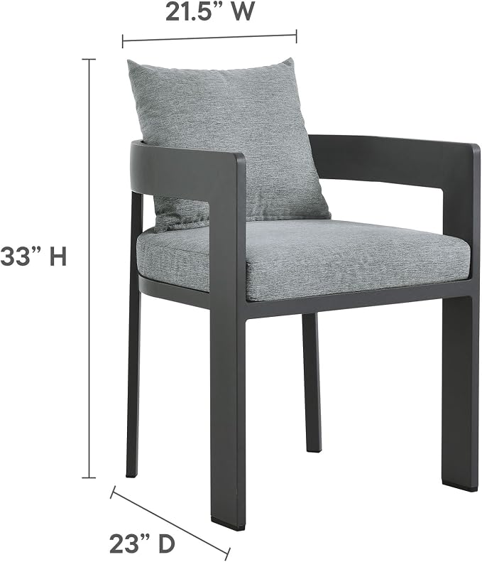 Modway Tahoe Outdoor Patio Powder-Coated Aluminum 5-Piece Dining Set in Gray Gray - Round Patio Furniture Set for 4 - Outside Table with Umbrella Hole and Cushioned Chairs - Modern Patio Set