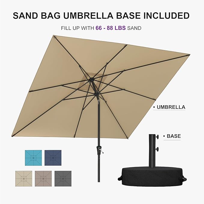 PURPLE LEAF 8' x 8' Square Patio Umbrella Outdoor Table Umbrella Aluminum Frame Market Umbrella with 8 Sturdy Ribs & Tilt for Garden Deck Lawn Pool Beige