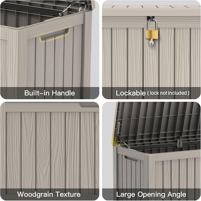 Mars Villa 120 Gallon Outdoor Storage Box, Resin Deck Box Waterproof for Patio Furniture Cushions, Pool Supplies, Gardening Tools, Weatherproof and UV Resistant, Grey
