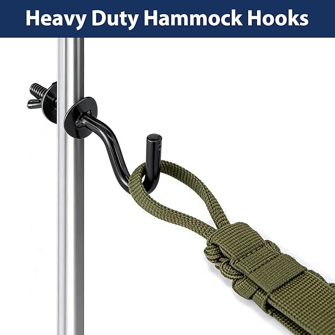 4 Pack Heavy Duty Hammock Hooks, Galvanized Metal Replacement Hardware for Hammock Stand, Fits 1-1/4 to 2 Inch Poles, 3/8 Inch Diameter S-Hooks for Indoor Outdoor Patio Swing & ChairBlack