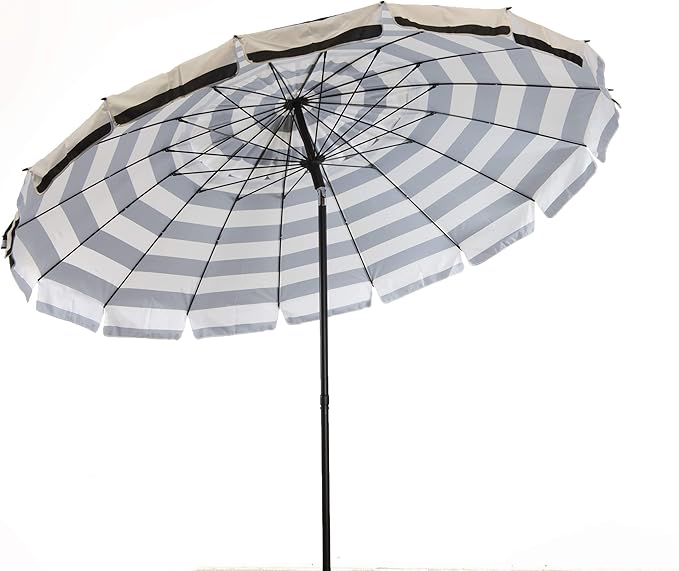 Heininger DestinationGear Deluxe 8 ft Black and White Stripe Patio and Beach Umbrella