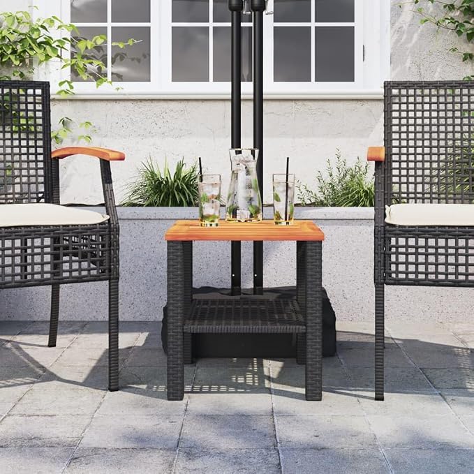 Picnic Table Black PE Rattan Patio Table Outdoor Table for Backyard Patio Garden 15.7 x 15.7 x 16.5 in