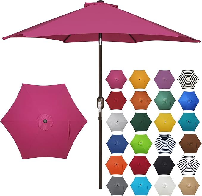 Blissun 7.5 ft Patio Umbrella, Yard Umbrella, Outdoor Market Umbrella with Push Button Tilt Crank, Fuchsia
