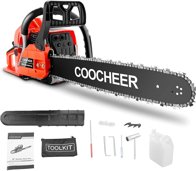 COOCHEER Gas Chainsaw 62CC 20Inch Gas Powered Chain saws, 3.5HP 2-Stroke Gasoline Chain Saw with for Tree Stumps, Limbs, Tree Felling, and Firewood Cutting(Black&Red 2023 Updated)