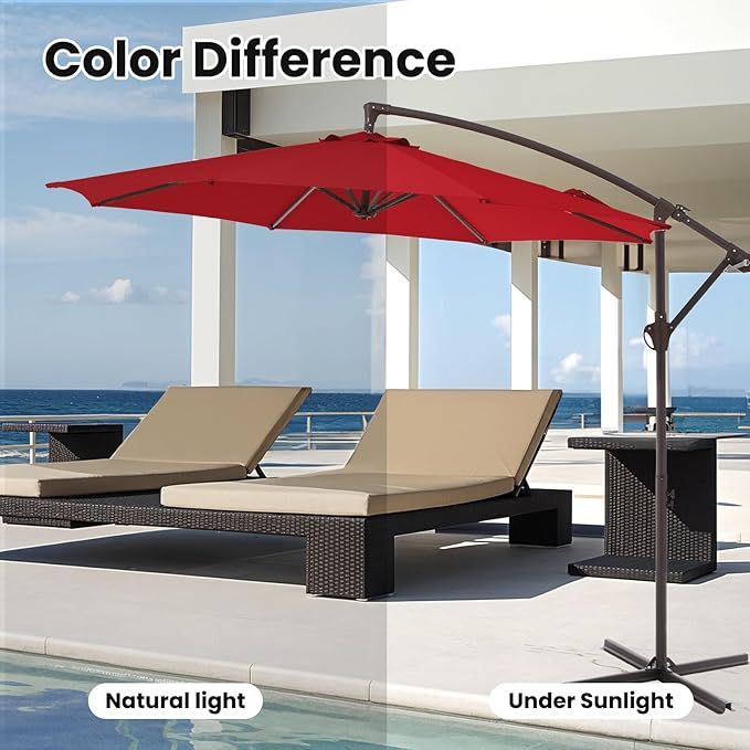 10FT Patio Umbrella, Outdoor Offset Cantilever Umbrella with Sturdy 8 Ribs, Easy Tilt Adjustment for Backyard Pool Garden,Red