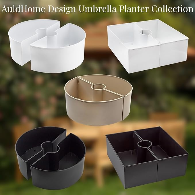 AuldHome Design Umbrella Planter for Patio Table (White Square), w/Umbrella Hole, Enamelware Rectangular Planter Pots