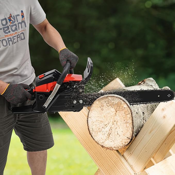 18-Inch Gasoline Chainsaw, 58CC 2.2KW 2-Stroke Powerful Portable Gas Powered Chain Saw, 11000RPM High Speed Single Cylinder Air-Cooled Chain saw, Cordless Hand Pull Start Chainsaw for Garden Pruning