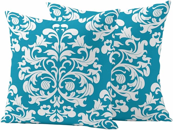 Outdoor Pillow Covers Set of 2, Abstract Minimalist Boho Blue Flower Decorative Throw Pillow Covers 16X16IN, Aesthetic Art Throw Pillows Protector Cushion Case for Patio,Couch,Sofa,Garden