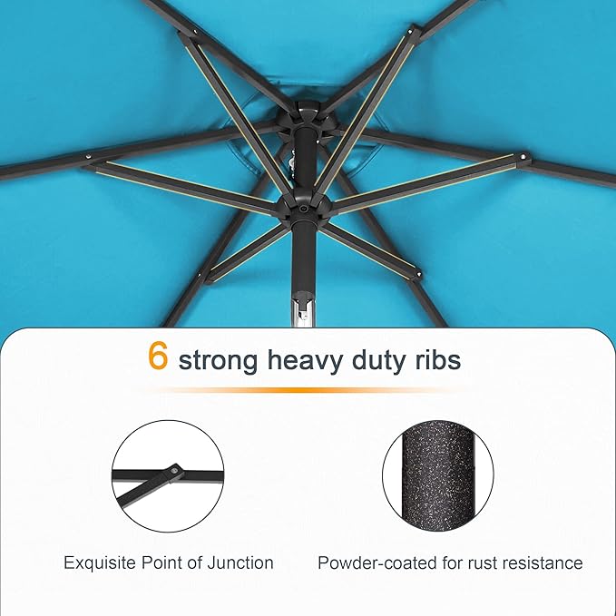 Rectangle Patio Umbrella with Solar Lights, 6x9ft Outdoor Rectangular Table Market Umbrella Patio with Push Button Tilt and Crank for Pool, Deck, Garden,Backyard