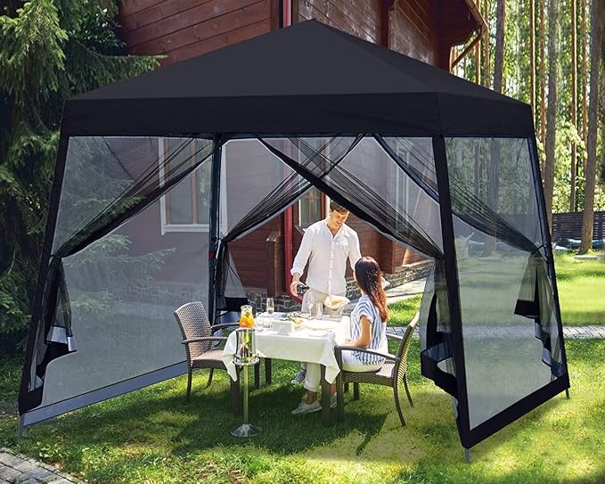 MASTERCANOPY Pop Up Gazebo Canopy with Mosquito Netting (11x11, Black)