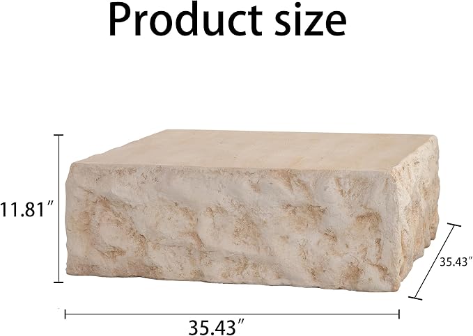 Square Coffee Table for Living Room Outdoor Faux Stone Coffee Table Amber Travertine Concrete Pattern, 35.43" Modern Low Center Tables, No Need Assemble,Beige