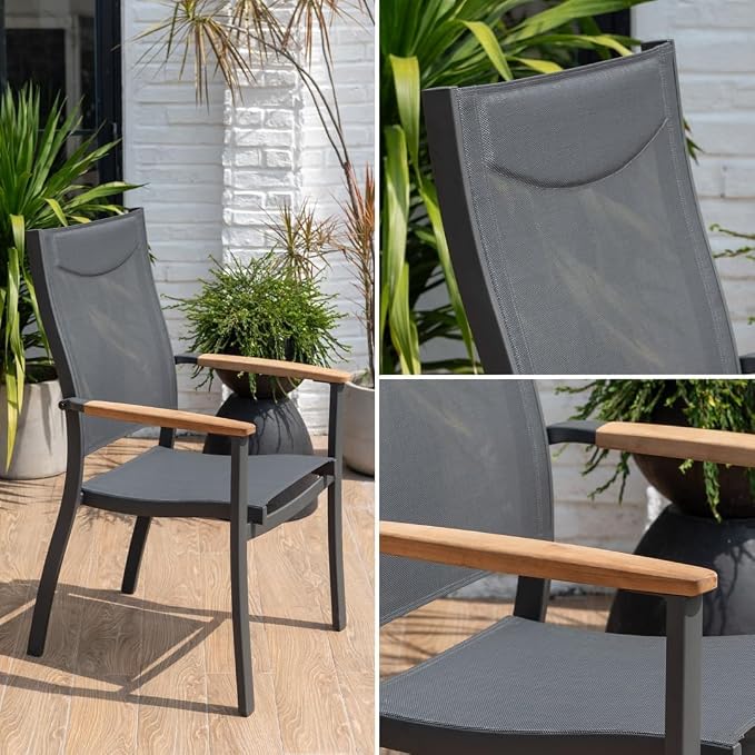 Amazonia Franklin 9-Piece Teak Finish Wood and Aluminum Rectangular Extendable Patio Dining Set | 100% Teak from Indonesia Armrests | Ideal for Outdoors and Indoors
