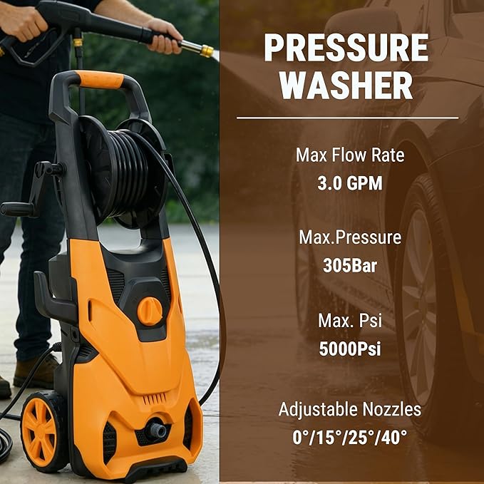 HoldwellS 2026 New P*ressure Washer 5000 MAX PSI, P*ower Cleaner with Hose Reel, 4 Quick Connect N*ozzles, 33FT Hose & Filter & F*OAM C*annon for Cars/Home/Fences/Driveways