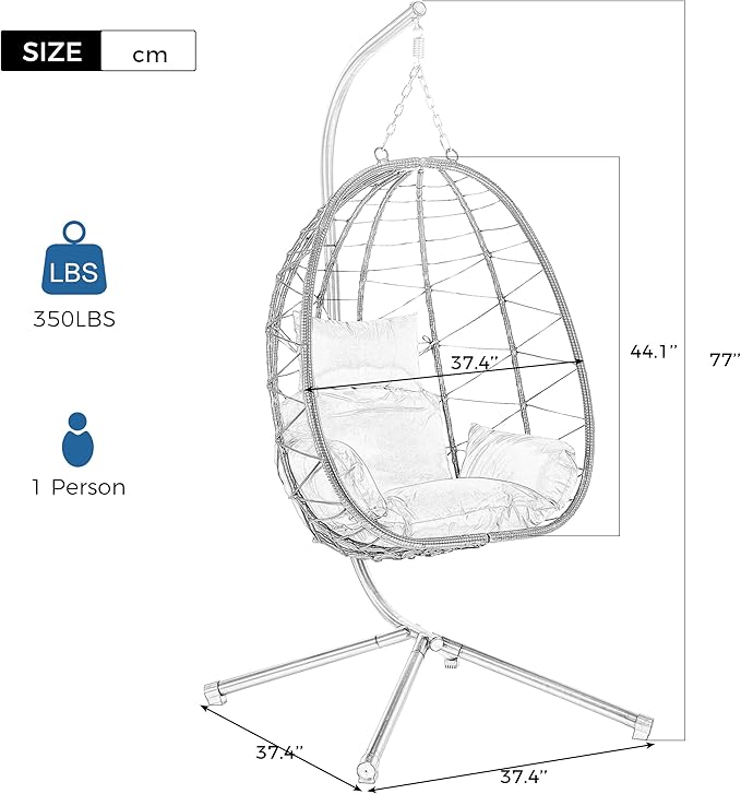 Hanging Egg Chair with Stand, Comfy Indoor/Outdoor Rattan Swing Hammock Chairs, 350lbs Capacity for Patio, Bedroom, Garden (Navy Blue)
