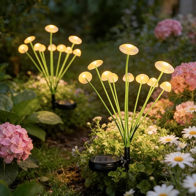2Pcs Solar Jellyfish Lights Outdoor, Warm White LED Garden Stake Lights Waterproof, Decorative Solar Lights for Yard Patio Lawn Pathway Landscape Lighting