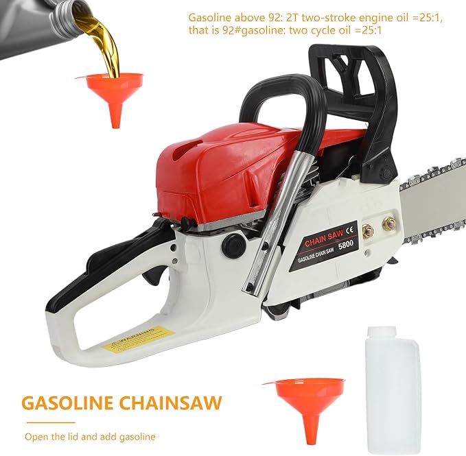 Gas Cordless Chainsaw 20 inch, 2-Cycle Gasoline Powered Chain Saw, 3.2HP 58CC Handheld Cordless Chainsaw, Automatic Chain Oiler, Garden Tool for Cutting Wood Trees (3.2HP 58CC)