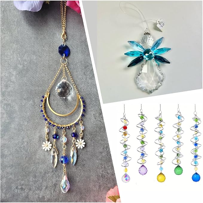 120Pcs Blue 14mm Octagonal Crystal Beads Prism Beads Bulk with 2 Holes Crystals Chandelier Replacement Parts Connector Sun Catcher Faceted Spacers for DIY Lamp Hanging Pendant Jewelry DIY