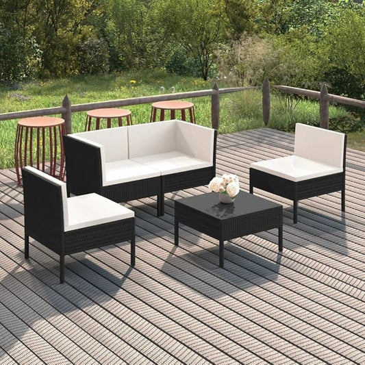 5 Piece Patio Lounge Set with Cushions,Patio Sofa,Outdoor Daybed,Patio Seating,Outdoor Furniture Sets,Patio Conversation Sets,Modern Set,Outdoor Patio Chairs,for Backyard,Garden,Poly Rattan Black