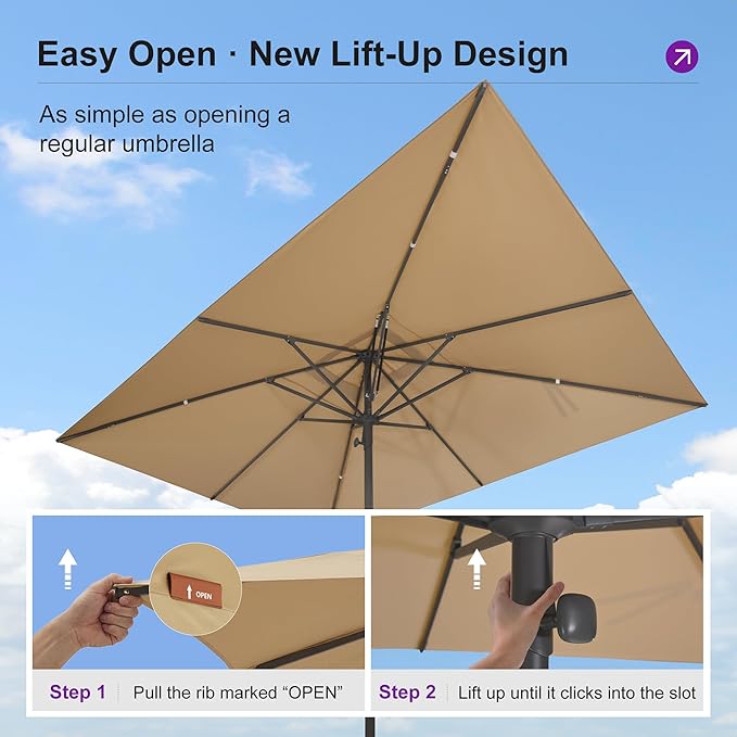 PURPLE LEAF 10' x 13' Rectangular Semi-Auto Outdoor Patio Umbrella Aluminium Market Umbrella Table Sun Umbrella with 2.36" Rod and 8 Sturdy Ribs for Deck Lawn Pool Garden, Beige