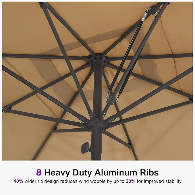 PURPLE LEAF 10' x 13' Rectangular Semi-Auto Outdoor Patio Umbrella Aluminium Market Umbrella Table Sun Umbrella with 2.36" Rod and 8 Sturdy Ribs for Deck Lawn Pool Garden, Beige