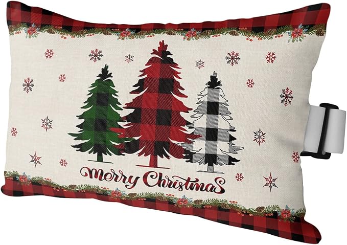 Outdoor Pillows Covers with Inserts Merry Christmas Buffalo Check Plaid Tree Waterproof Recliner Pillow with Adjustable Strap Throw Pillows for Patio Furniture Pool Lounge Chair, 11x16 inch, 1PCS