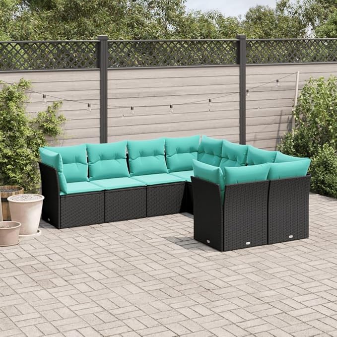 8 Piece Patio Sofa Set with Cushions, Outdoor Sofa Sets Garden Lounge Set Patio Conversation Set Porch Furniture Set for Exhibition Garden Poolside Negotiation Area Black Poly Rattan
