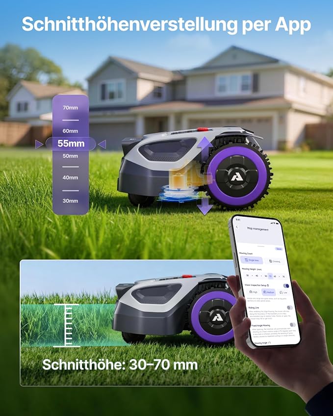 ANTHBOT M9 Set: Robotic Lawnmower Without Boundary Cable Including NetRTK & 4G Service (1 Year), Quick Installation Without RTK Base Station, NetRTK & Dual Vision, 900 m² (max. 1200 m²), 45% Incline