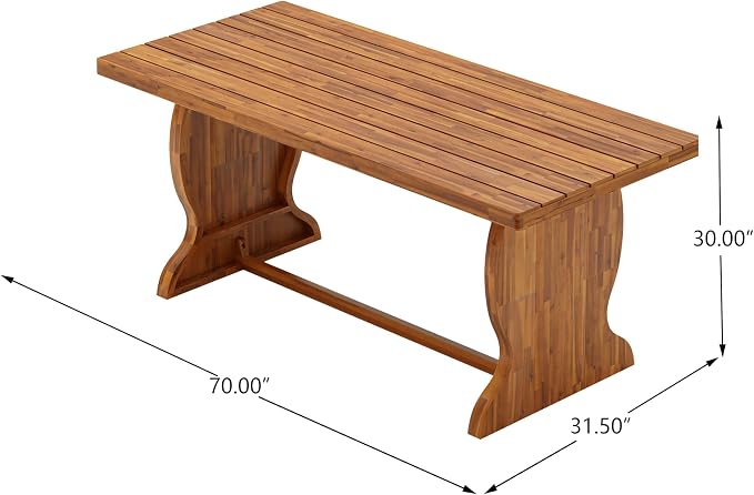 Christopher Knight Home 6-Piece Outdoor Dining Set, 70" Acacia Wood Patio Table with 4 Light Brown Wicker Chairs with Cream Cushions and 1 Bench, Teak Finish Outdoor Furniture Set for Garden Porch