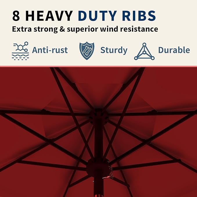 9FT 3 Tiers Patio Umbrella With Auto Tilt And Crank, Outdoor Table Market Umbrella with 8 Sturdy Ribs for Garden, Lawn, Deck, Backyard and Pool