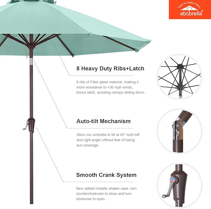 ABCCANOPY OLEFIN® 5-Year No Fading 9FT Patio Umbrella, Outdoor Table Umbrella with 8 Sturdy Ribs for Deck, Backyard, Yard (Light Blue)