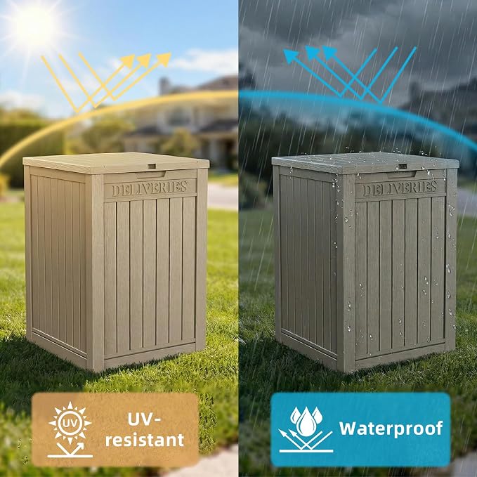 EasyUp Package Delivery Boxes for Outside, 55-Gallon Lockable Parcel Drop Box, Large Double-Walled Resin Weatherproof Storage Porch Box for Deliveries and Patio(Grey)