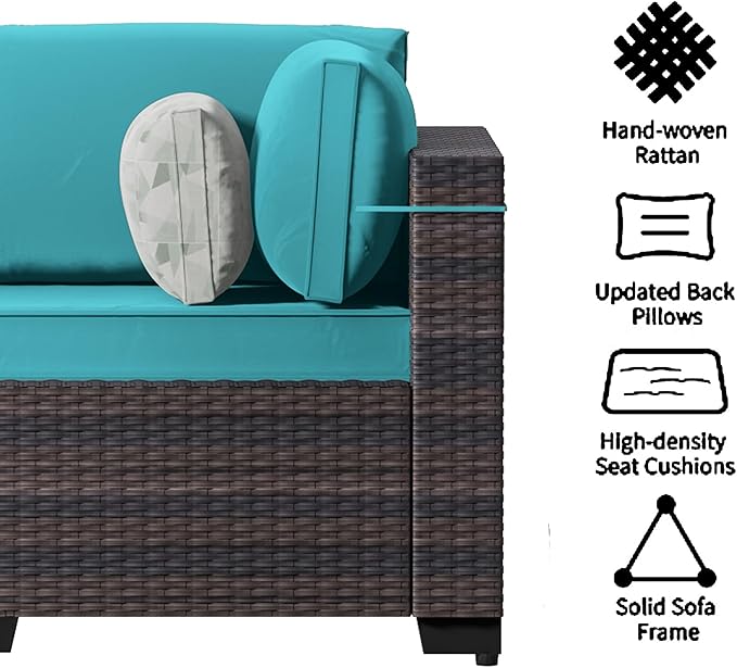 Outdoor Terrace Furniture Set, 15 Piece Outdoor Furniture Set, with 43 inch Aluminum 55004 BTU Propane fire Pit, PE Willow Vine Terrace Dialogue Set - Teal.