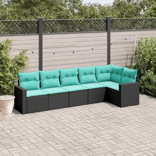 6 Piece Patio Sofa Set with Cushions, Porch Furniture Set Outdoor Dining Sets Patio Conversation Set Front Porch Furniture for Piazza Garden Poolside Negotiation Area Black Poly Rattan