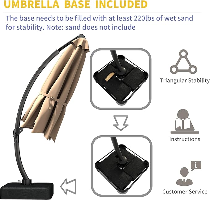 Kingdura 11ft Offset Cantilever Patio Umbrella with Solar Lights, Large Round Outdoor Umbrella with Base Included, Aluminum Frame, 360° Rotation & Infinite Tilt for Deck Pool Backyard, Champagne