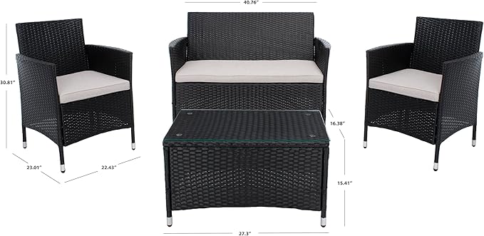 SAFAVIEH Outdoor Collection Bandele Black/Light Grey Cushion 4-Piece Conversation Patio Set