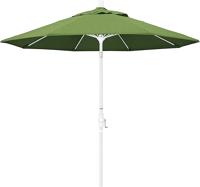 California Umbrella 9' Round Crank Lift, Collar Tilt, Aluminum Pole, Fiberglass Rib Patio Umbrella, White Finish