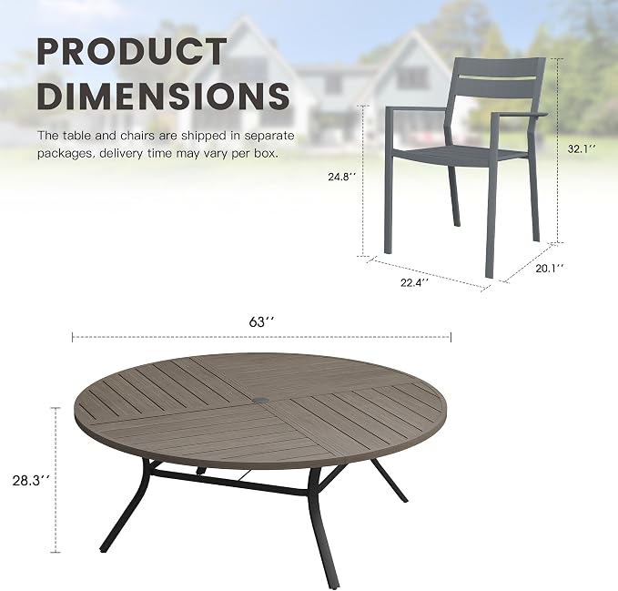 Patio Dining Set for 10, Round 63.1" Patio Dining Table and Stackable Outdoor Dining Chairs Outdoor Furniture for Backyard Porch Deck, Spliced Grey Table and Grey Chairs
