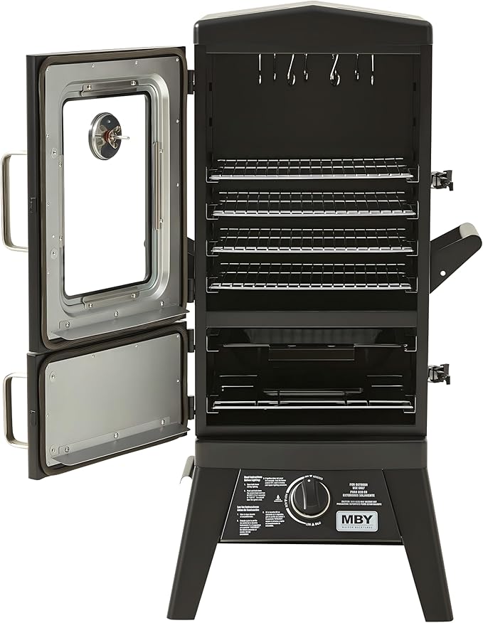 Large Vertical Propane Smoker Grill 4-Rack Outdoor Gas BBQ Smoker with Temperature Control, Heavy Duty Design & Weather-Resistant Cover for Meat, Fish, Ribs